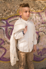 Λινό πουκάμισο με μαο γιακά σε μπεζ χρώμα - Image 2