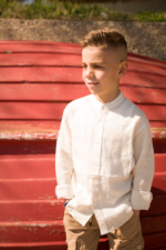 Λινό πουκάμισο με μαο γιακά σε μπεζ χρώμα