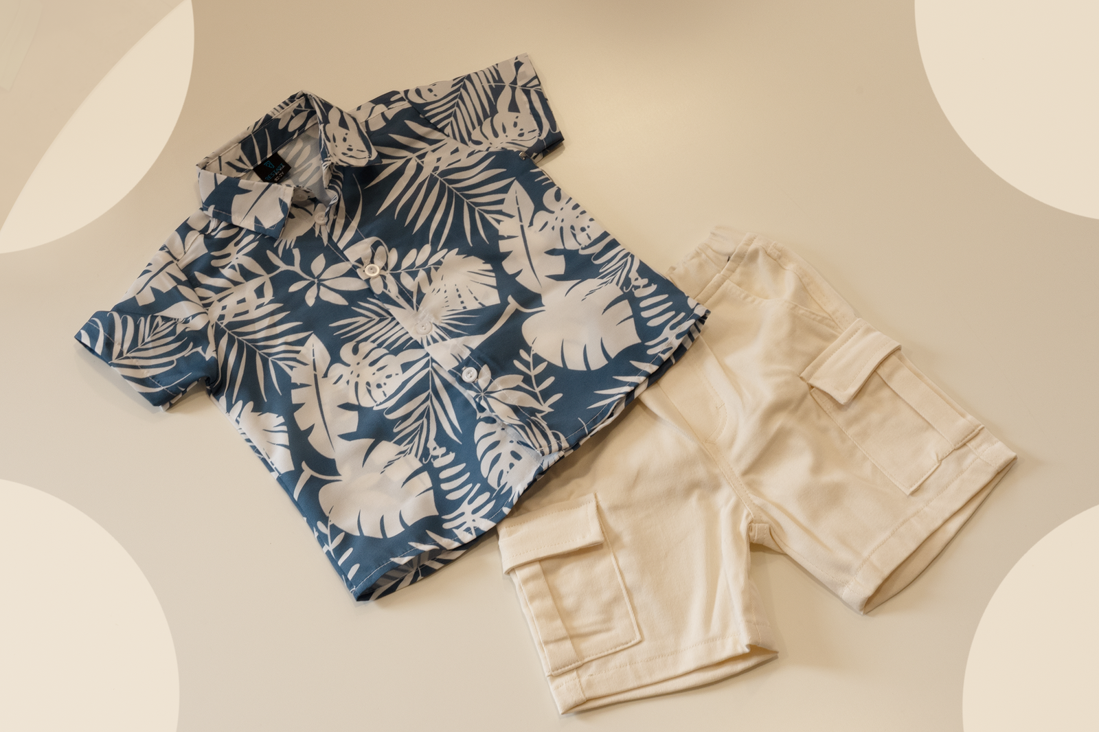 054 Σετ πουκάμισο με σορτς καργκο εκρου - Image 1