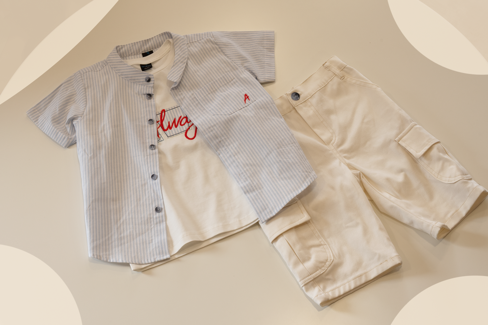 056 Σετ με πουκάμισο με tshirt και καργκο βερμούδα. - Image 1